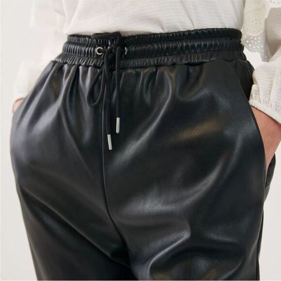 Avec Les Filles Womens Faux Leather Cuffed Joggers Size Medium Black Sporty Edgy - Picture 3 of 11